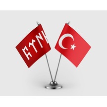 Göktürkçe Türk Kırmızı Ve Türk Bayrağı İkili Saten Masa Bayrağı Takımı Diğer