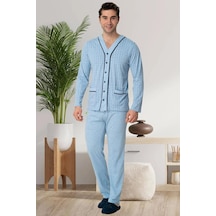 Mecit Pijama Mecit 2767 Mavi Önden Düğmeli Büyük Beden Erkek Pijama Takımı Mavi