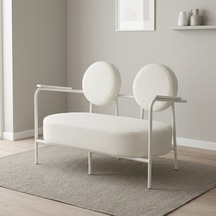 Venüs İkili Koltuk Soft Kumaş Ofis Bekleme Koltuğu Beyaz Metal İskeletli - Kırık Beyaz