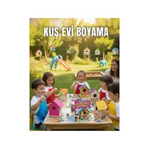 Ahşap Kuş Evi Boyama Etkinlik Seti 6 Renk Boya -fırça