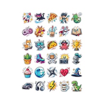 30 Adet Enerjik Chibi Karakterler Sticker Seti - Laptop Telefon Defter İçin Çok Renkli