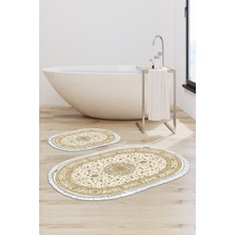 Eko Trend Djt 2 Li Yıkanabilir Kaymaz Taban Oval Banyo Paspas Klozet Takımı P1360 Osmanli krem