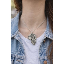 Beyin Detaylı Kuru Kafa Figürlü Gümüş Renk Unisex Gotik Günlük Kolye 60 Cm Çok renkli