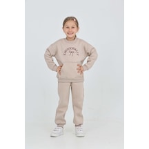 Toontoy Kids Toontoy Kız Çocuk Fiyonk Nakışlı Eşofman Takım Bej