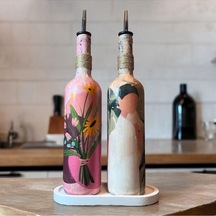 Yerli Kadın Ve Pembe Çiçek Motifli Özel Tasarım Yağdanlık-sirkelik Sosluk Seti Ev-mutfak Dekoru Çok Renkli