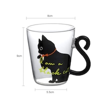 Kedi Figürlü Sevimli Kahve Fincanı Süt Çay Kahve Bardağı Kupa Isıya Dayanıklı Cam Fincan Kuyruk Kolu Kedi Fincan Hediyelik Beyaz - Çok Renkli