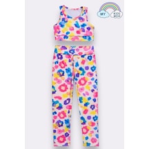 My Kids Wear Kız Çocuk Çok Amaçlı Desenli Mayo & Spor Takımı 12446 Beyaz - Turuncu