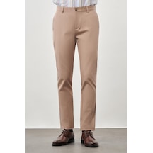İmza Koyu Bej Kendinden Desenli Bez Ayağı Pamuklu Yan Cep Slim Fit Casual Pantolon 1003245168 KOYU BEJ