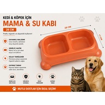 Kedi Köpek İkili Mama Ve Su Kabı 28x17 Cm Kaymaz Tabanlı Çift Bölmeli - Turuncu