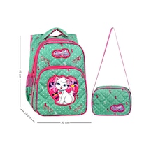 Waddell Mint Yeşili Kedi Desenli Embos Ilkokul Çantası Beslenme Çantalı 24002 Çok Renkli