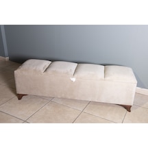 Vetra V2  Krem Sandıklı Puf - Dilimli Model 140cm Ceviz Ayaklı Sandıklı Puf Koltuk