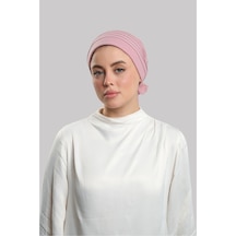 Hürrem Bone Pudra Pratik Hazır Geçmeli Tesettür Bone Sandy Kumaş Pileli Nervü Pudra