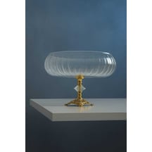 Elta Collection Lotus Kristal 24 Cm Kesme Dekor Metal Ayaklı Salata Kasesi Cam Sunumluk- Servis Tabağı Gold