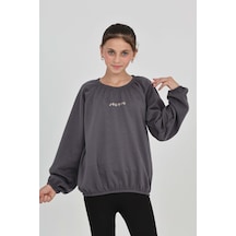 Toontoy Kız Çocuk Pretty Baskılı Sweatshirt Füme Melanj Toontoy Kız Çocuk Pretty Baskılı Sweatshirt Füme Melanj