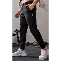 Ghassy Co. Erkek Dar Paça Running Hafif Koşucu Fitness Gym Athletic Dalgıç Kumaş Spor Eşofman Altı 001 Siyah
