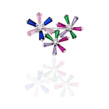 Oya Silver Üç Çiçekli Rengarenk Taşlı Gümüş Broş 2.5x2cm 61112603