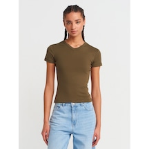 Dilvin 31673 V Yaka T-shirt-haki Haki