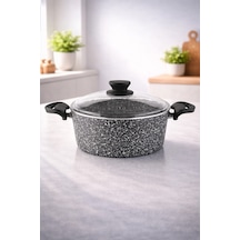 Diez 28 Cm Granit Derin Tencere Gri Cam Kapaklı Yanmaz Yapışmaz