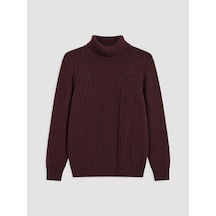 Lcwaıkıkı Classic Bordo Balıkçı Yaka Desenli Erkek Triko Kazak