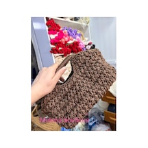 Melonndesign Melona Boutique Simli Kahverengi Clutch Çanta