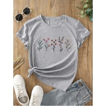 Flood Of Style Kadın Gri Çiçek Bahçesi Baskılı Oversize