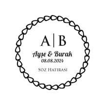 İnce Noktalı Ve Dalgalı Yuvarlak Mühür Kına Nişan Düğün 3x3 Cm Özel Etiket / 50 Adet Sticker Beyaz