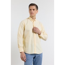 İmza Sarı Oxford Düğmeli Yaka Uzun Kol Cepsiz Slim Fit Pamuklu Gömlek 1004260182
