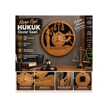Kişiye Özel Avukat Duvar Saati 35x35 Cm Hukuk Temalı Ahşap Görünümlü Adalet Terazisi Tokmak Figürlü Dekoratif Saat