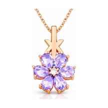 925 Ayar Gümüş Rose Altın Kaplama Kaplama Kaplama Mor Sevgi Çiçeği Kadın Kolye Rose Gold