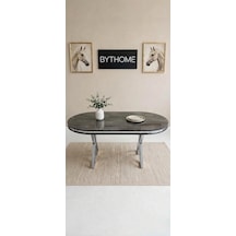 Lak Panel İrony Krom Pvc Li Sabit Yemek Masası, Mutfak Masası, Salon Masası Krom - Siyah