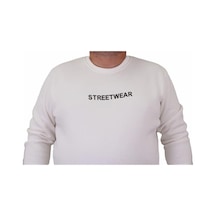 Starbattal Erkek Büyük Beden Sıfır Yaka Sweat Streetwear 23206 Ekru-Ekru