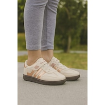 Günlük Unisex Çocuk Sneaker Bağcıklı Hafif Kaymaz Taban Ayakkabı Bej
