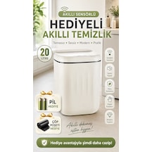 Sensörlü Çöp Kovası 20 Litre Antibakteriyel Uv Işık Çöp Torbası Sabitleyici Aparat 4 Pil Hediyeli Beyaz