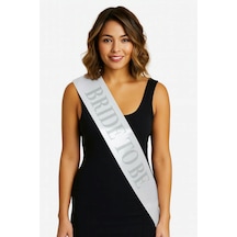 Beyaz - 341 - Saten Üzerine Kalın Gümüş Yazılı Bride To Be Kuşağı 10 - Csmo-tex - Cm Genişlik