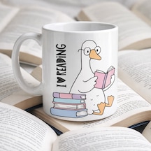 I Love Reading Yazılı Kupa Model 210 Kitap Temalı Tasarım Seramik Kahve Kupası Kitap Severlere Hediye Çok Renkli