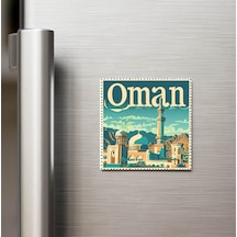 Umman Oman - Posta Pulu Temalı Ülke - Baskılı Buzdolap Magneti Kare - 9x9 Cm
