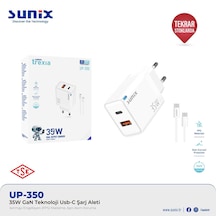 Sunix 35w Akıllı Şarj Ve Gan Teknolojisi Type-c Girişli Tüm Cihazlar Samsung İphone Xiomi Serisi Ce Lisanslı Şarj Cihazı Yeni Nesil Son Teknoloji Başlık+Kablo Set Halinde