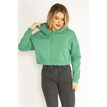 Şans Kadın Yeşil 3 İplik Polar Ön Fermuarlı Kapşonlu Sweatshirt 65n35050-yeşil Yeşil
