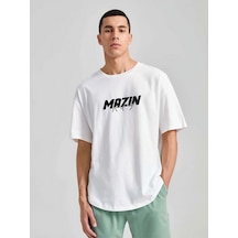 Unisex Oversize Mazın Baskılı T-shirt Beyaz-64631 Unisex Oversize Mazın Baskılı T-shirt Beyaz-64631