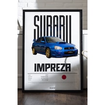 Subaru Impreza Araba Siyah Ahşap Çerçeveli Poster, Dekoratif Duvar Tablosu