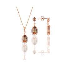 Gümüş Rose Zultanit Taşlı Damla Modeli Kolye Ve Küpe İkili Set