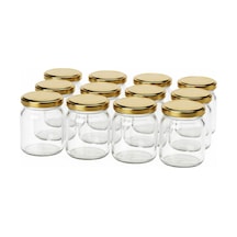 12 Adet - 370cc Kapaklı Cam Kavanoz - Gıda Temasına Uygun Beyaz - Şeffaf