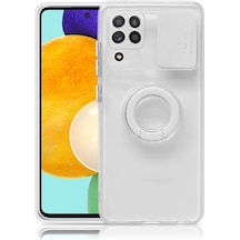 Sm Galaxy A12 - M12 - F12 Kılıf Sürgülü Kamera Lens Korumalı Yüzük Standlı Silikon Kılıf- 5775 Diğer
