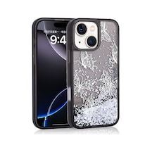 Apple iPhone Uyumlu 15 Kılıf Kelebek Desenli Simli Sıvılı Kamera Yükseltili Silikon Pazarplus Siyah