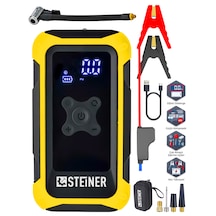 Steiner 16.000 Mah 4'ü 1 Arada 10 Bar Dijital Göstergeli Powerbank Led Fener Şarjlı Akü Takviye Cihazı Hava Kompresörü Sarı