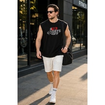 Urbantrendstore Baskılı Unisex Erkek Pamuklu Antrenman Sporcu Atleti Oversize Kolsuz T-shirt Siyah