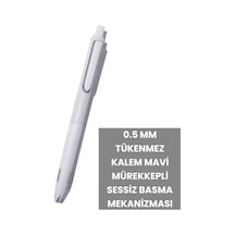 0.5 Mm Tükenmez Kalem Mavi Mürekkepli Sessiz Basma Mekanizması Amerikan Markası Writech Üretim Beyaz