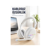 Kullanışlı Kablosuz Bluetooth Mikrofonlu Beyaz Kulaklık Rgb Işıklı