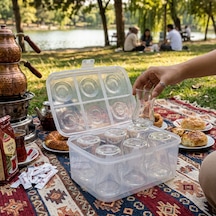 6'lı Plastik Çay Bardağı Taşıma Kutusu Kapaklı Piknik, Kamp & Seyahat Bardak Koruyucu Şeffaf