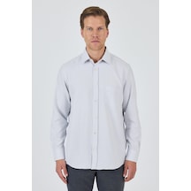 İmza Uzun Kol Desenli Armürlü Sert Yaka Cepli Pamuklu Classic Comfort Fit Gömlek 1004250174 Gri